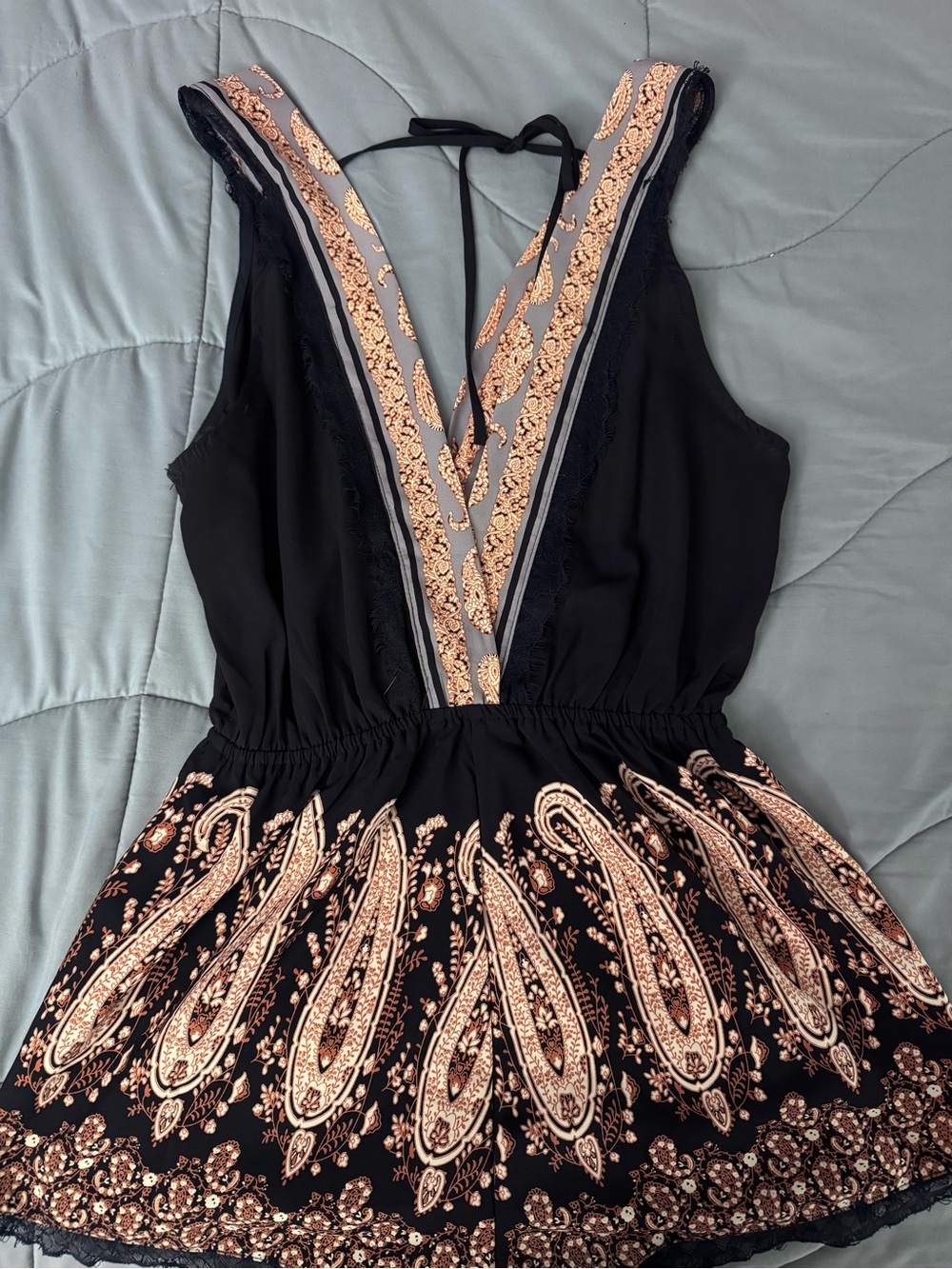 ILLA ILLA Black Romper with Gold Paisley Print